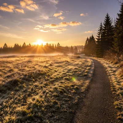 New Year Sunrise Over Frosted Meadow Path