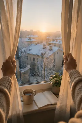 New Year Sunrise Through Open Curtains