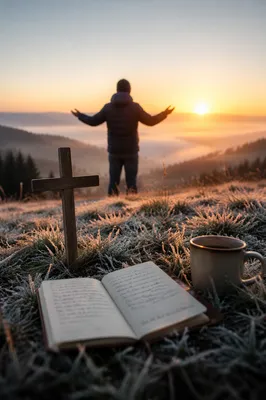 New Year Sunrise Prayer on Countryside Hill