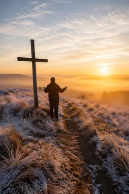 New Year Sunrise Prayer by Wooden Cross
