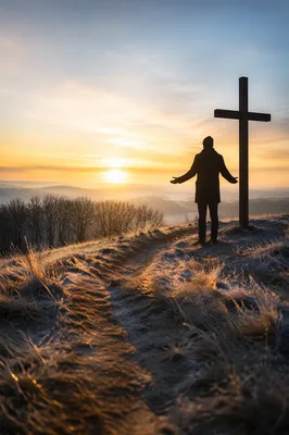 New Year Sunrise Prayer by Wooden Cross