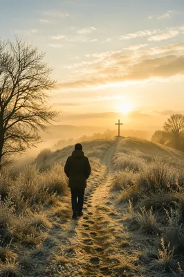 New Year Sunrise Prayer on Frosty Path