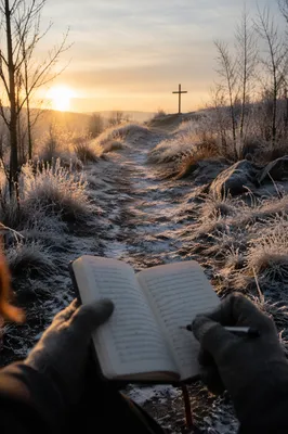 New Year Sunrise Prayer on Frosty Path