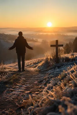 New Year Sunrise Prayer on Frosted Hill