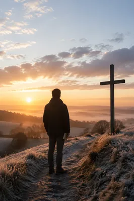 New Year Sunrise by a Frosty Cross