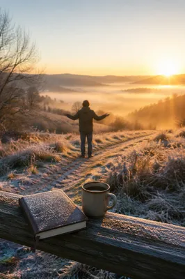 New Year Sunrise Prayer on Frosted Path