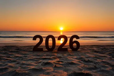 New Year 2026 Sunrise on Peaceful Coast