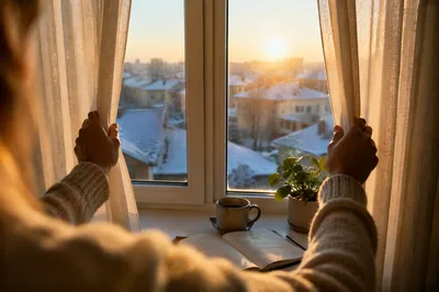 New Year Sunrise Through Frosted Window