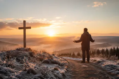 New Year Sunrise Prayer on Frosted Ridge