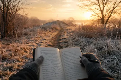 New Year Sunrise Prayer on Frosty Path