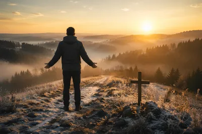 New Year Sunrise Prayer on Frosty Hill