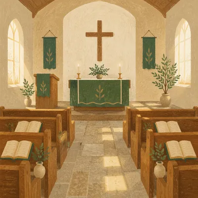Ordinary Time Church Sanctuary with Green Paraments