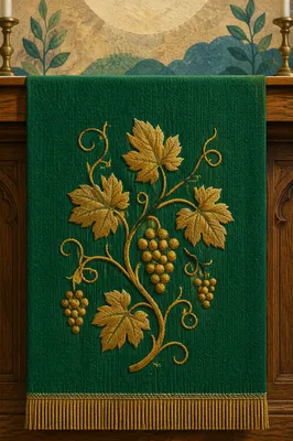 Green Ordinary Time Church Parament Close-Up