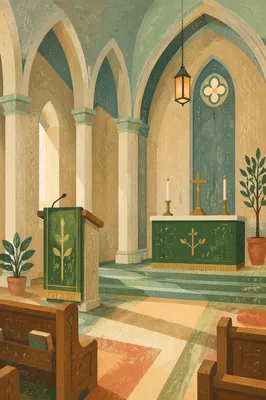 Ordinary Time Green Church Sanctuary Interior
