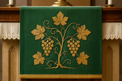 Green Ordinary Time Church Parament Close-Up