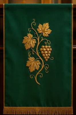 Green Ordinary Time Church Parament Close-Up
