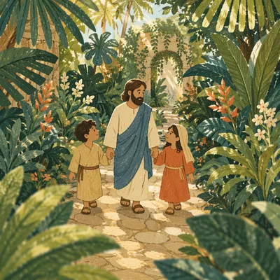 Palm Branches Over Peaceful Stone Path
