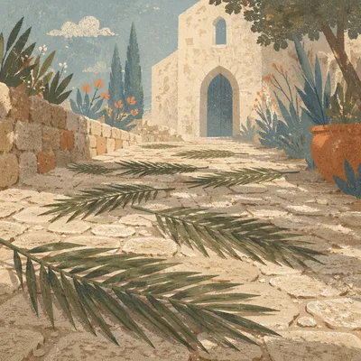 Palm Branches on Chapel Stone Path