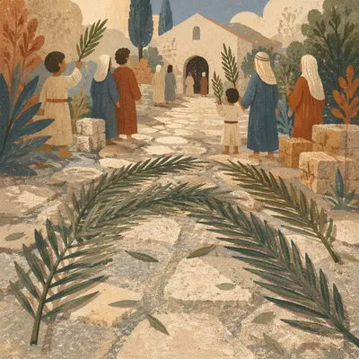 Palm Branches on Chapel Stone Path