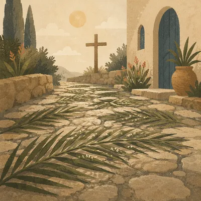 Palm Branches on Chapel Stone Path
