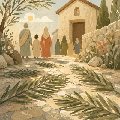 Palm Branches on Chapel Stone Path