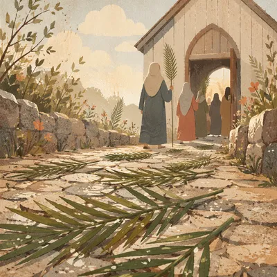 Palm Branches on Chapel Stone Path