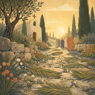 Palm Sunday Path Outside Countryside Chapel