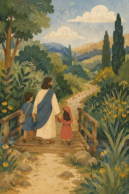 Palm Branches on a Countryside Stone Path