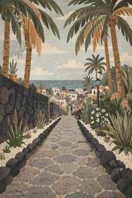Palm Branches Over Stone Pathway