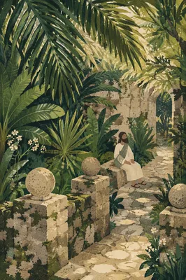 Palm Branches Over Ancient Stone Path