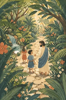 Palm Branches Over Peaceful Stone Path