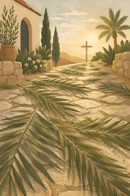 Palm Branches on Chapel Stone Path