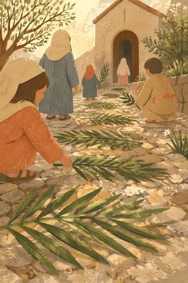 Palm Branches on Stone Path to Chapel