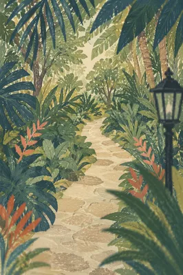 Palm Branches Along Quiet Stone Path