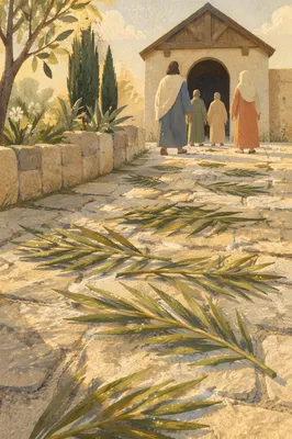 Palm Branches on Stone Path to Chapel