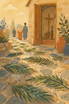 Palm Branches on Morning Stone Path