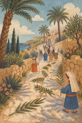 Palm Branches on a Sunlit Stone Path