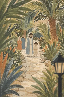 Palm Branches Along Quiet Stone Path