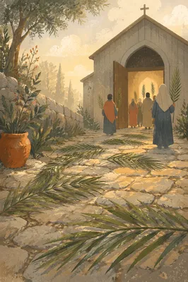 Palm Sunday Palms on Chapel Stone Path