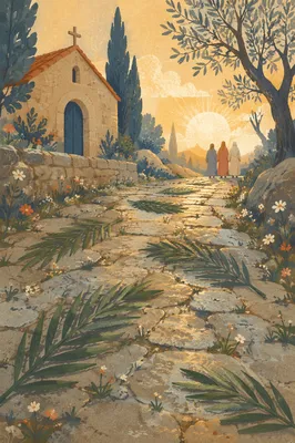 Palm Branches on Chapel Stone Path