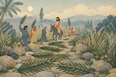 Palm Branches on Morning Stone Path