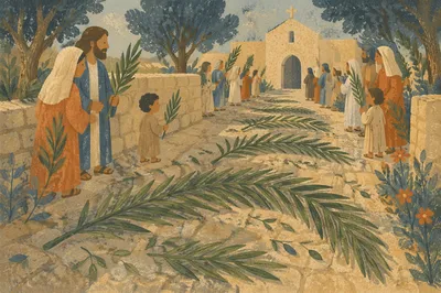 Palm Branches on Chapel Stone Path