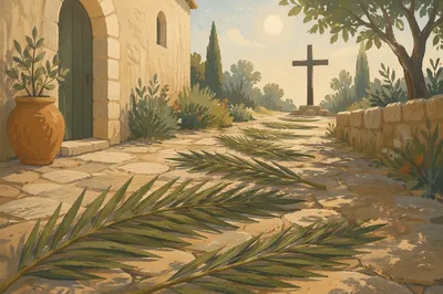Palm Branches on Chapel Stone Path