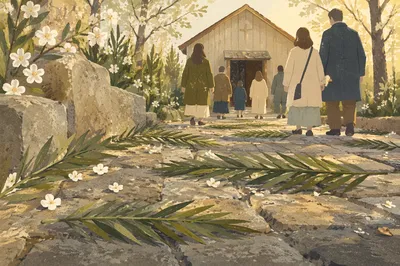 Palm Sunday Branches on Stone Chapel Path