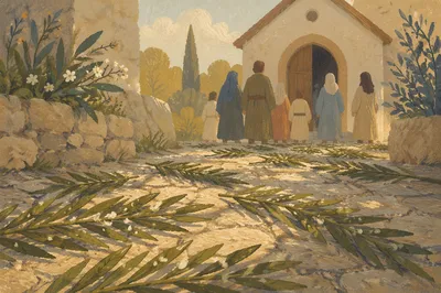 Palm Branches on Chapel Stone Path