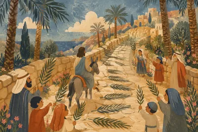 Palm Branches on Coastal Stone Path