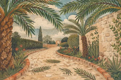 Palm Sunday Stone Path with Green Branches