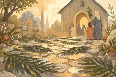 Palm Branches on Chapel Stone Path
