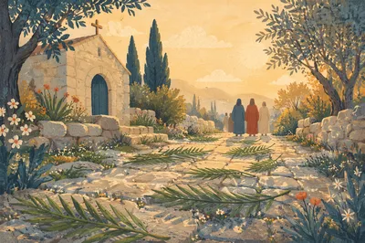 Palm Branches on Chapel Stone Path