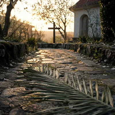 Palm Branches on Chapel Stone Path